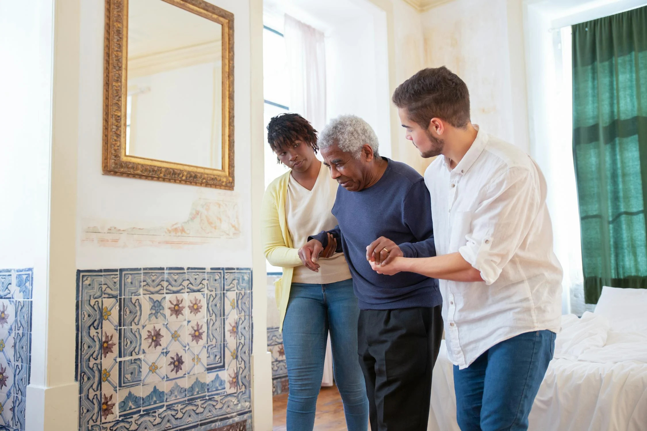 Caregiver talking with senior